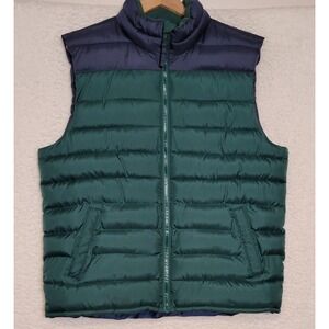 Old Navy Puffer Vest Size Large Sleeveless Blue Green Zip Quilted Preppy 1223
